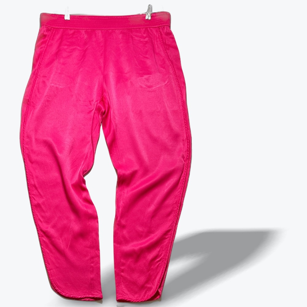 Zara Satin Joggers Hot Pink Viscose Elastic Waist Pockets Flowy Movement Size L